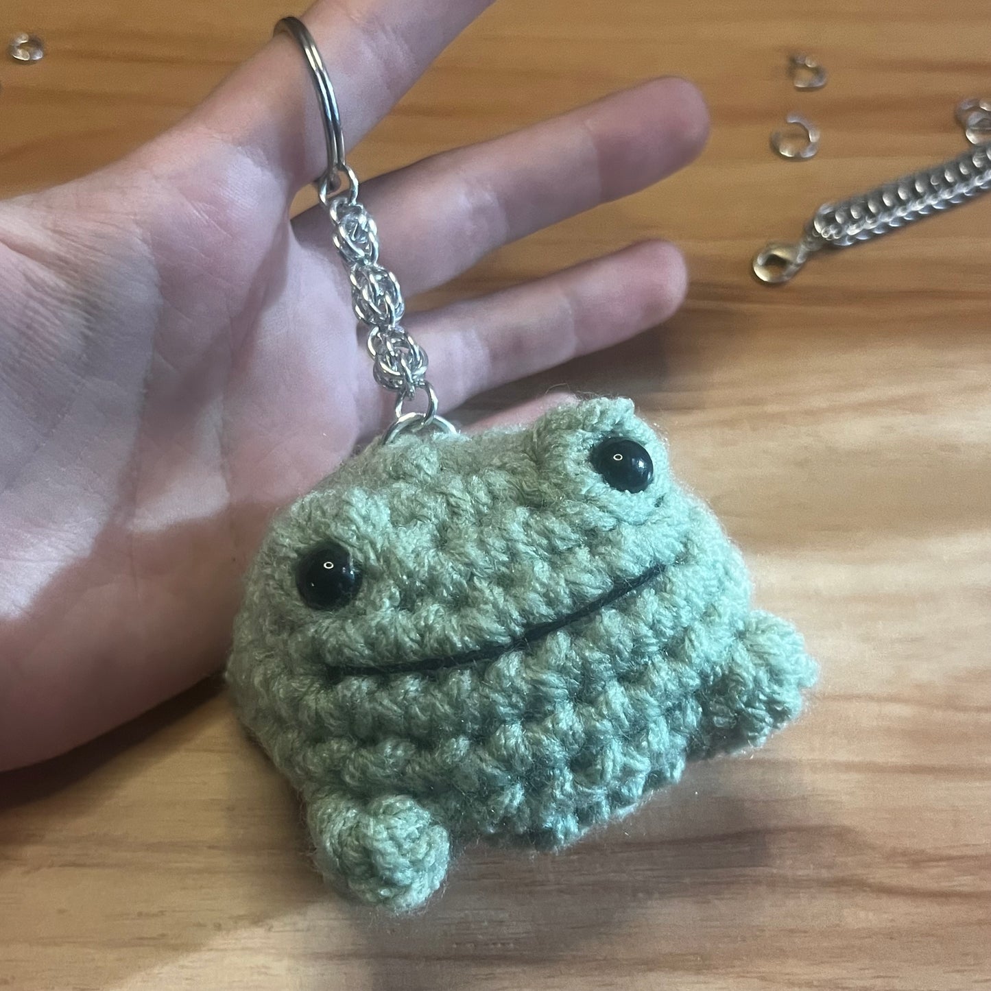 crochet frog sweet pea keychain