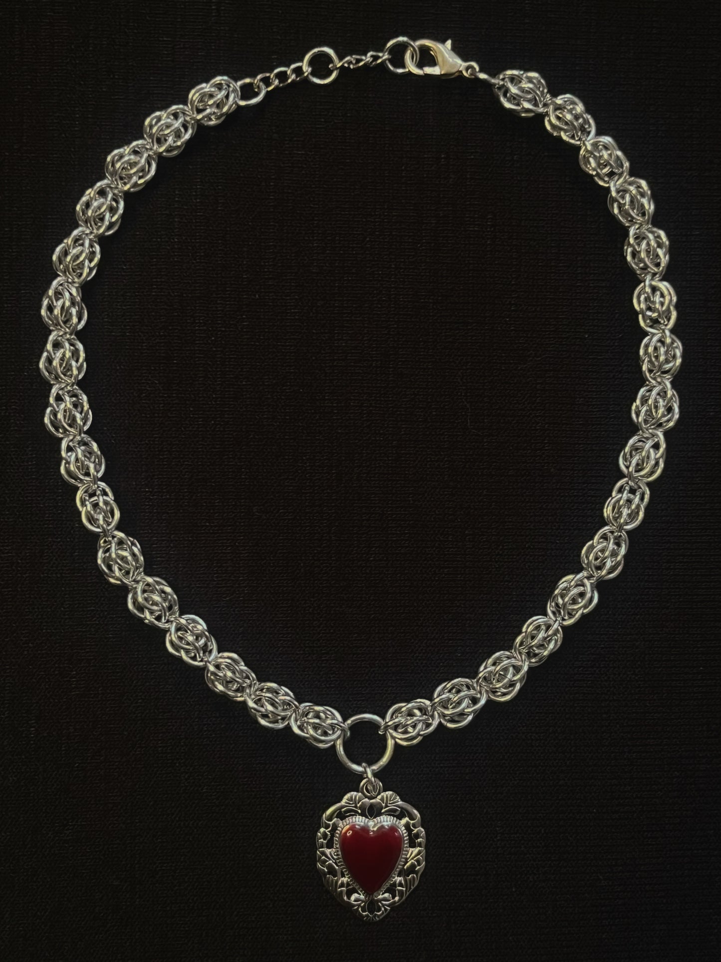 sweet pea chain choker with enamel heart charm