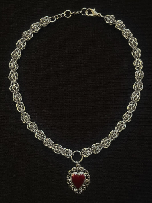 sweet pea chain choker with enamel heart charm