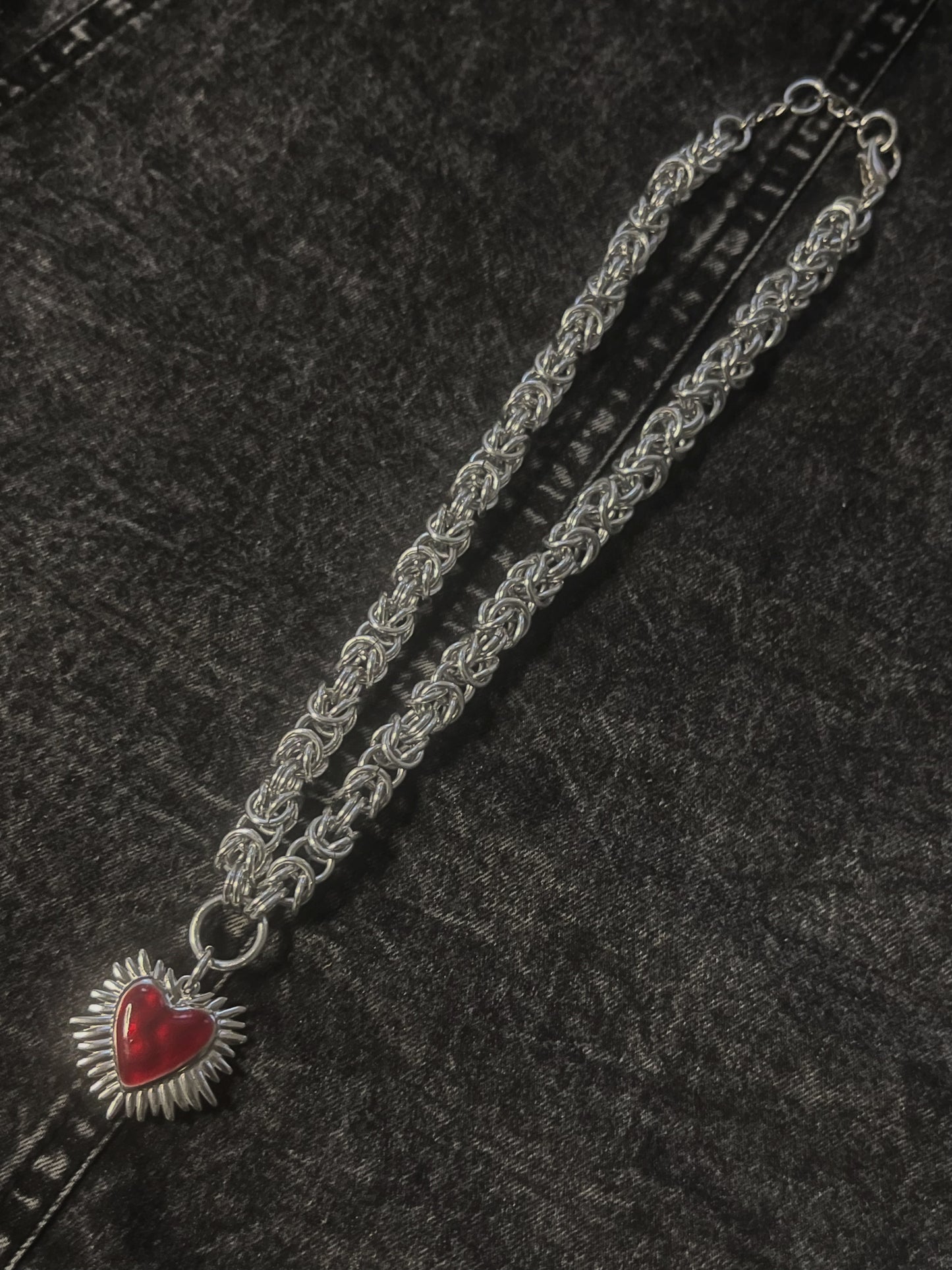 byzantine choker with enamel heart charm