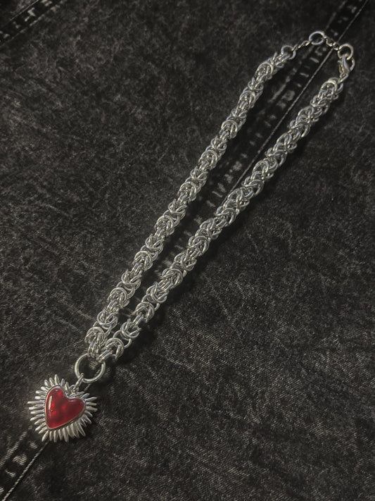 byzantine choker with enamel heart charm