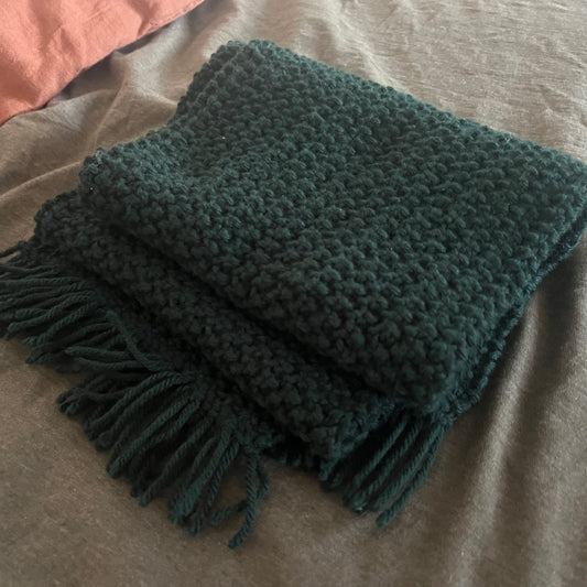 forest green handmade knit scarf