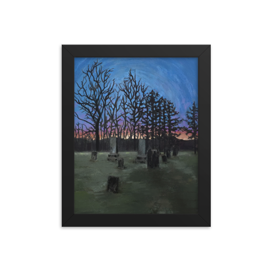 framed 8"x10" poster - witches' cemetery oil painting